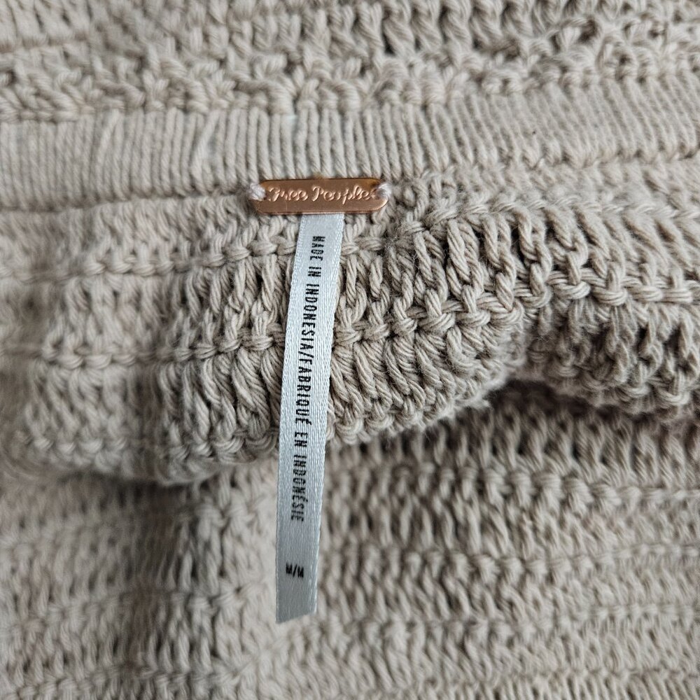 Free People Crochet Knit Skirt Medium Tan Midi Boho Coastal Beach Festival - Picture 10 of 12